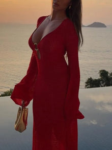 Kali Slit Plunge Flare Sleeve Cover-Up Dress — thumbnail 17