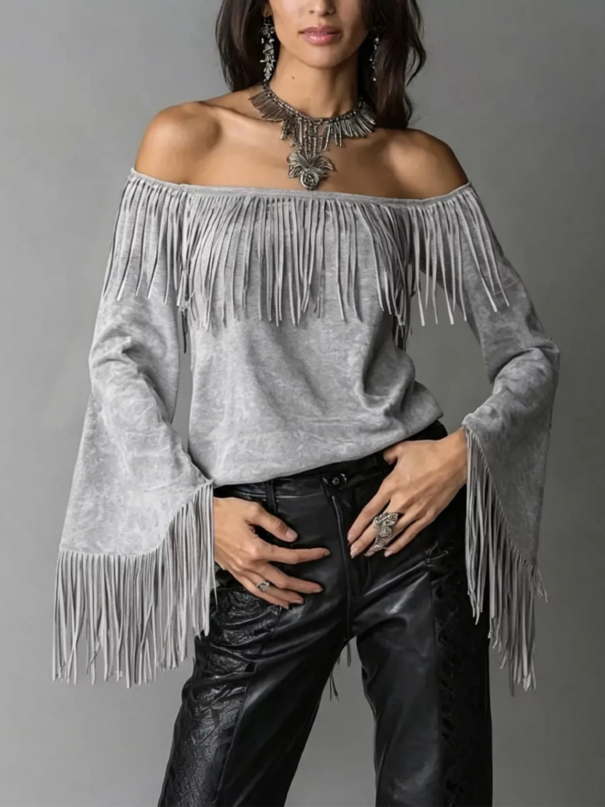 Freya Fringed Off-Shoulder T-Shirt — view 9