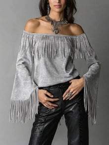 Freya Fringed Off-Shoulder T-Shirt — thumbnail 9
