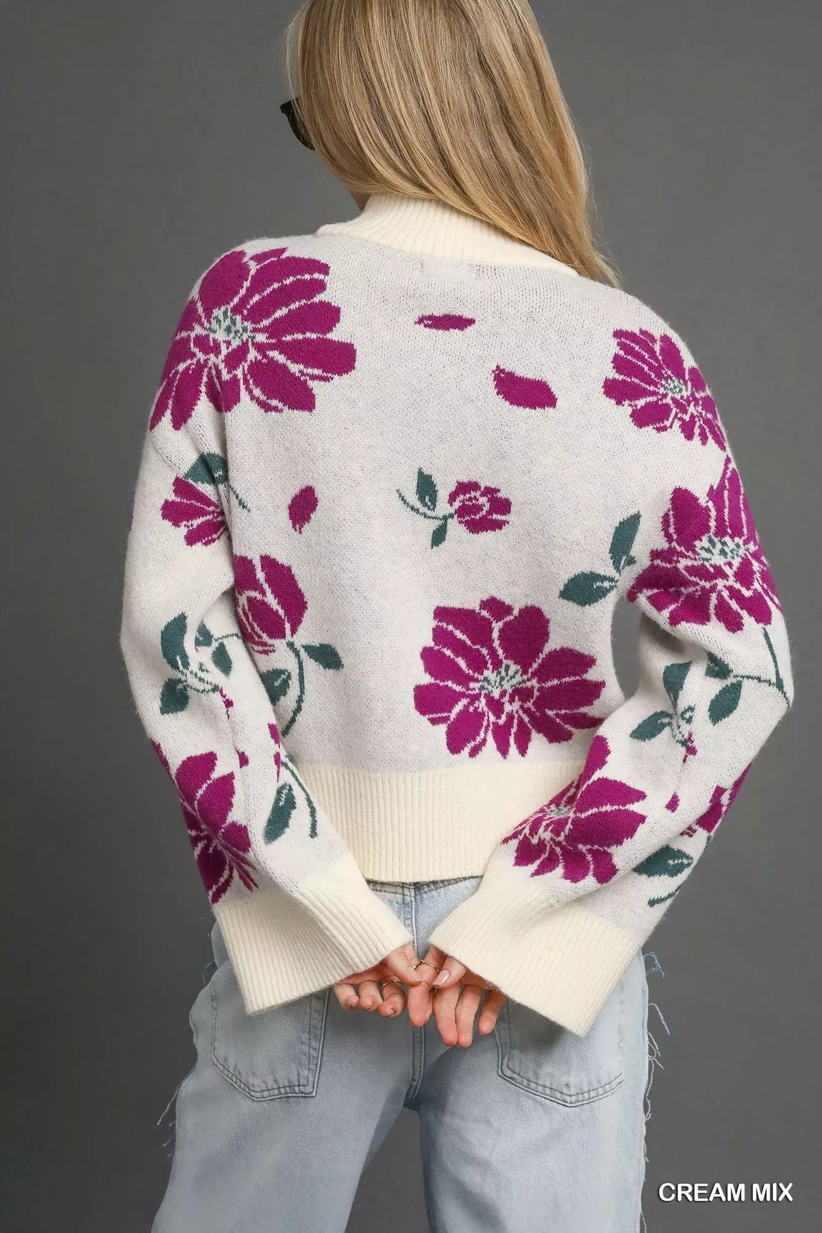 Vesta Umgee Floral Patterned Mock Neck Sweater — view 3