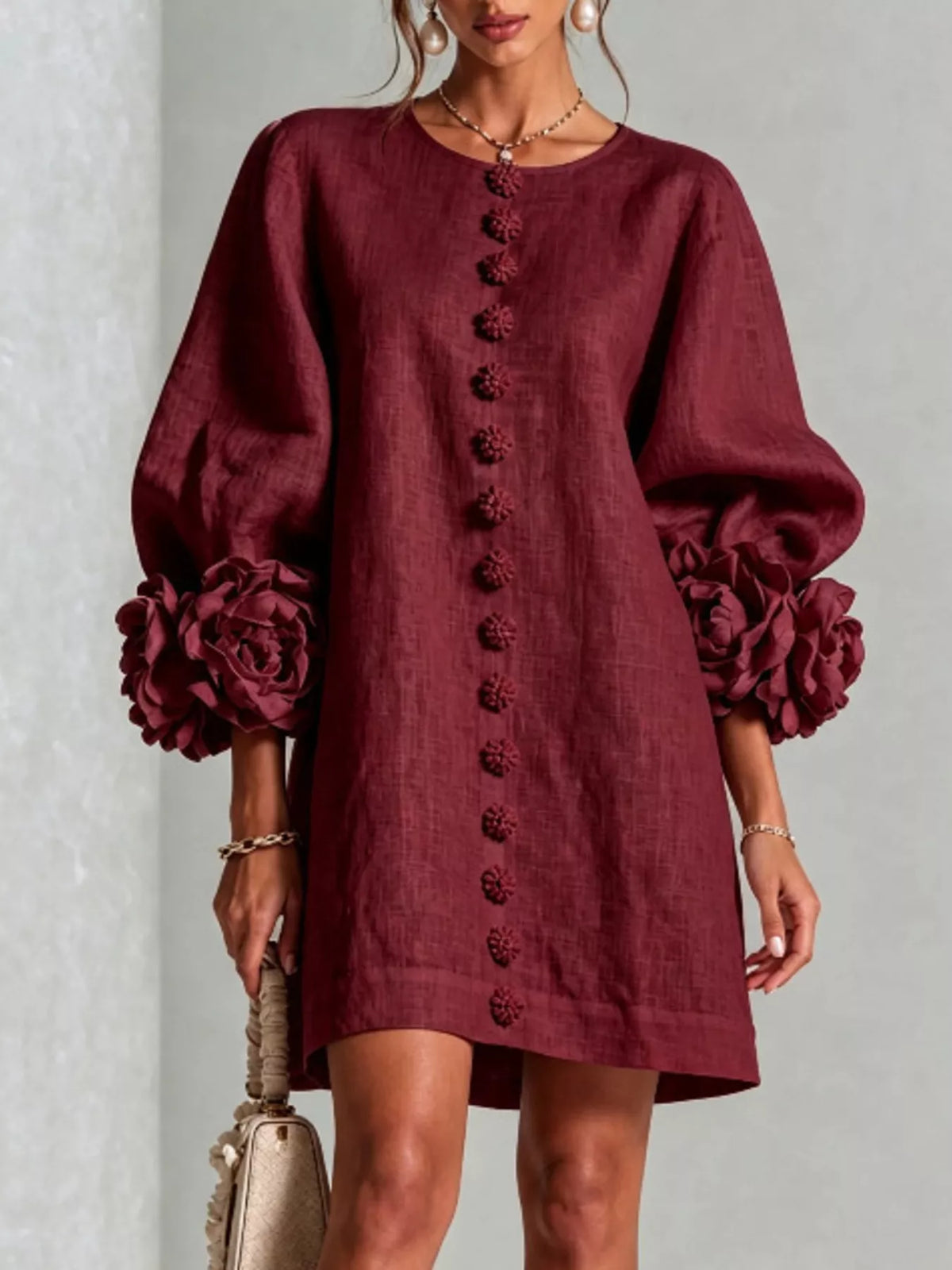 Olwen 3D Floral 3/4 Sleeve Mini Dress — view 19