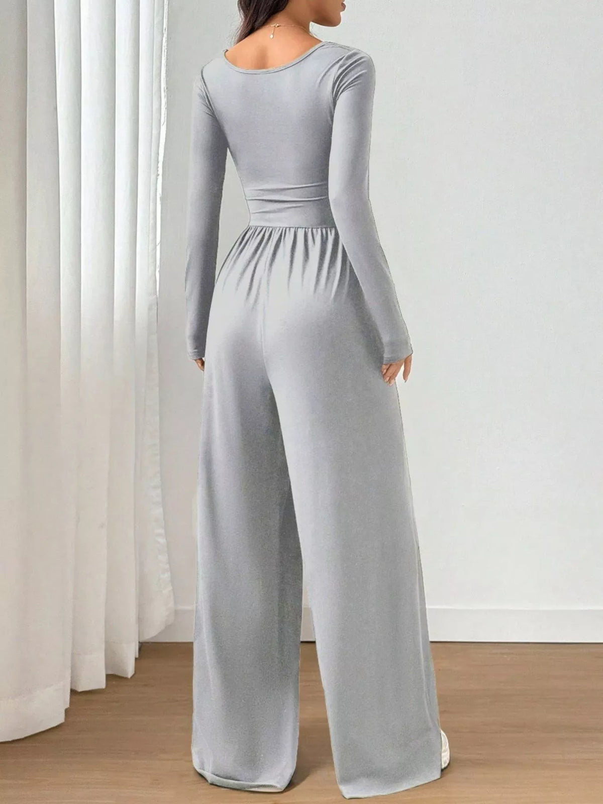 Bastet Ruched Square Neck Wide-Leg Jumpsuit — view 6