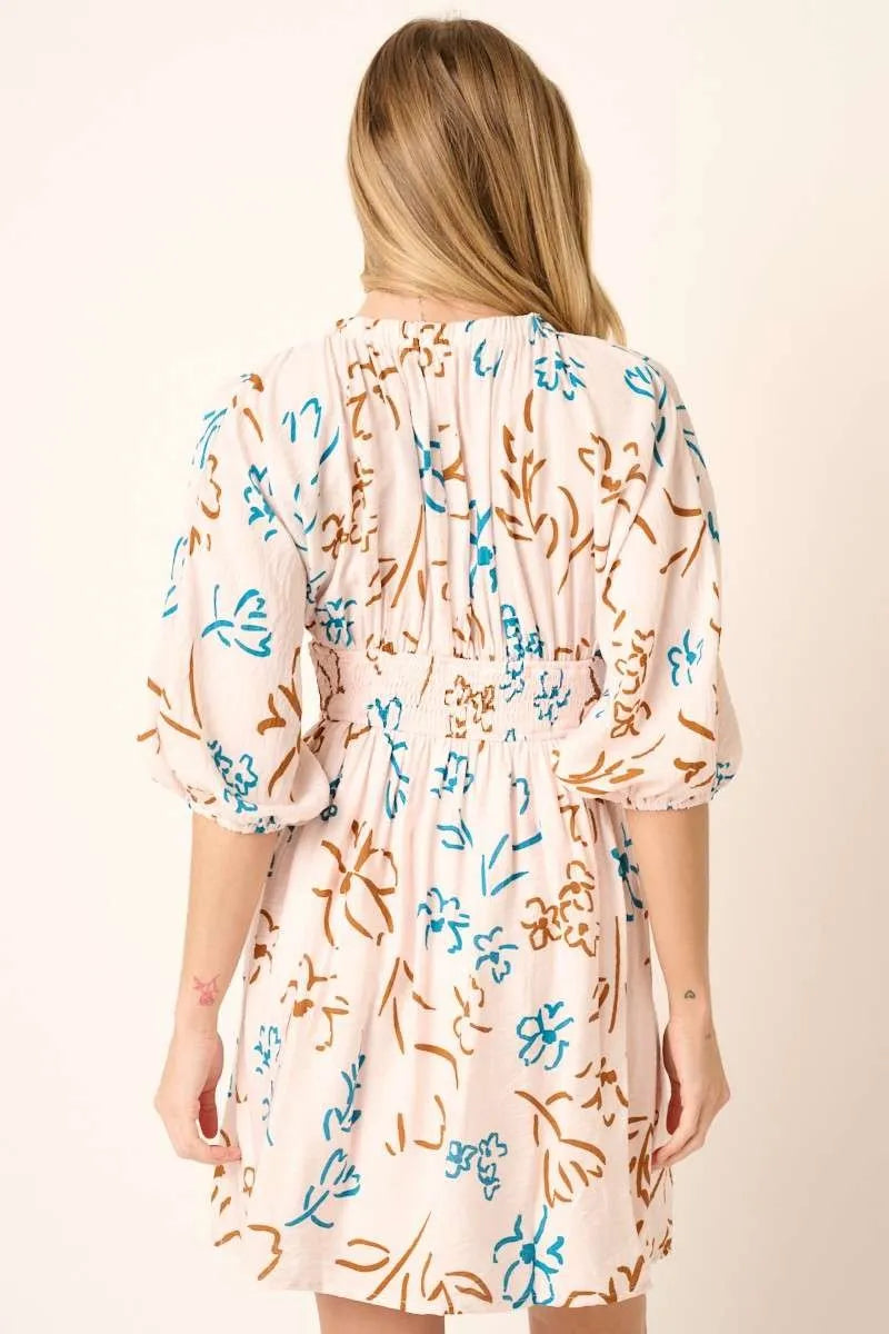 Persephone Flower Print Mocked Waist Mini Dress — view 5