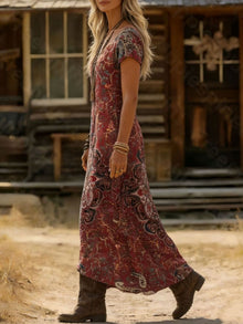 Sekhmet Printed V-Neck Short Sleeve Midi Dress — thumbnail 4