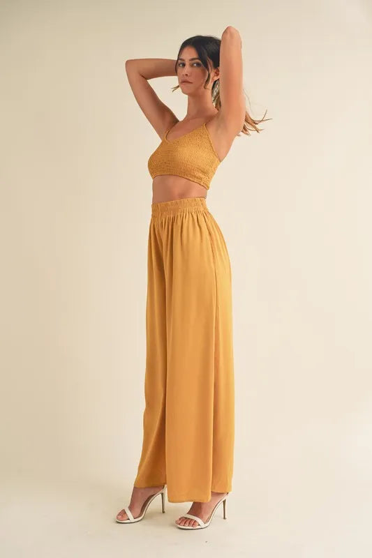 Oshun Smocked Bralette Crop Top and Wide Leg Pants Set — view 4