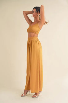 Oshun Smocked Bralette Crop Top and Wide Leg Pants Set — thumbnail 4
