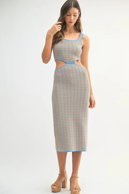 Iris Multi Color Chevron Knit Bodycon Midi Dress — view 4