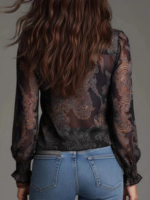 Rhiannon Paisley Print Ruffle Trim Zip-Front Blouse — thumbnail 16