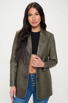 Athena Single-Breasted Vegan Leather Blazer — thumbnail 1