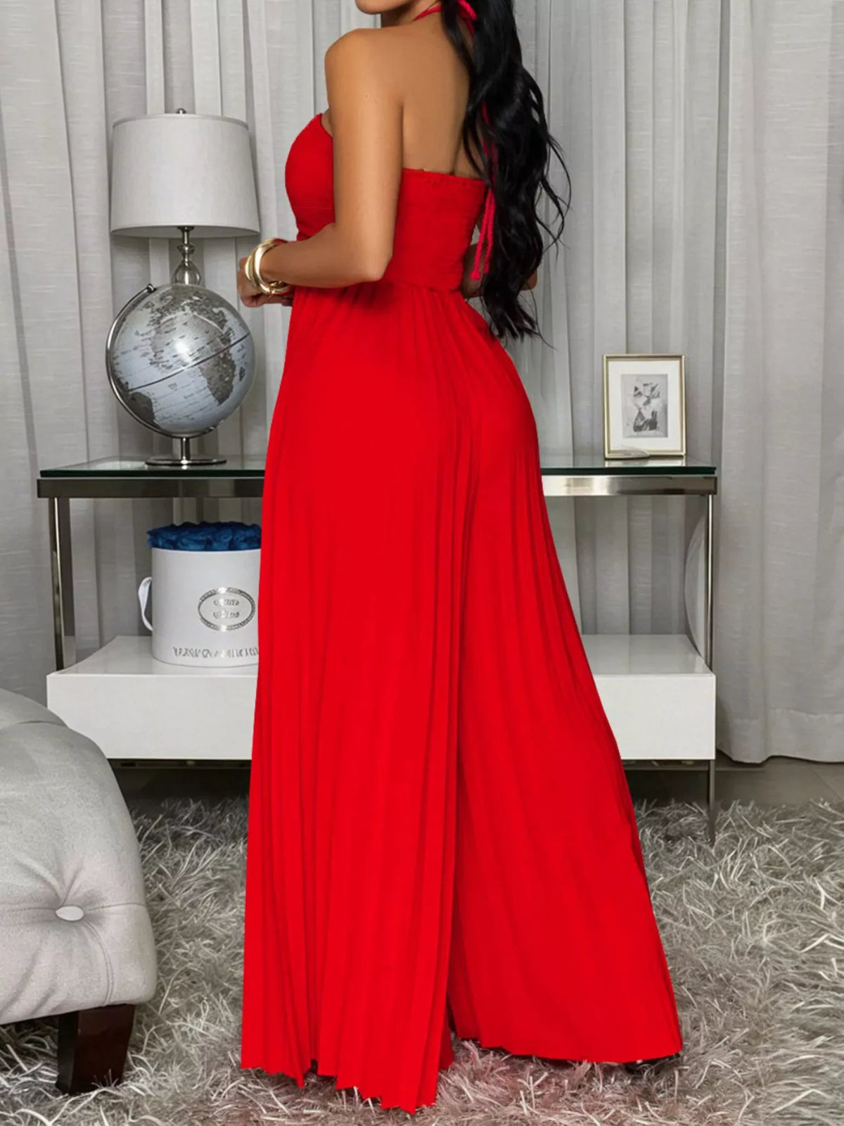 Hera Pleated Halter Neck Wide Leg Jumpsuit — view 6