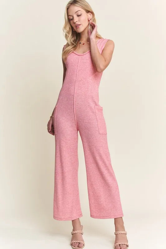 Hera Ribbed V-Neck Wide Leg Jumpsuit with Pockets — view 6