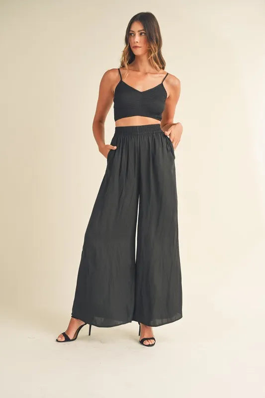Rhiannon Smocked Bralette Crop Top and Wide Leg Pants Set — view 1
