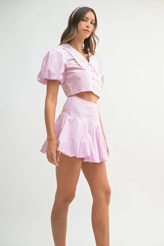 Aurora Puff Sleeve Button Down Top and Bubble Skirt Set — view 5