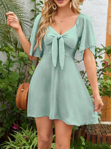 Aurora Smocked Back Knotted Flutter Sleeve Dress — thumbnail 26