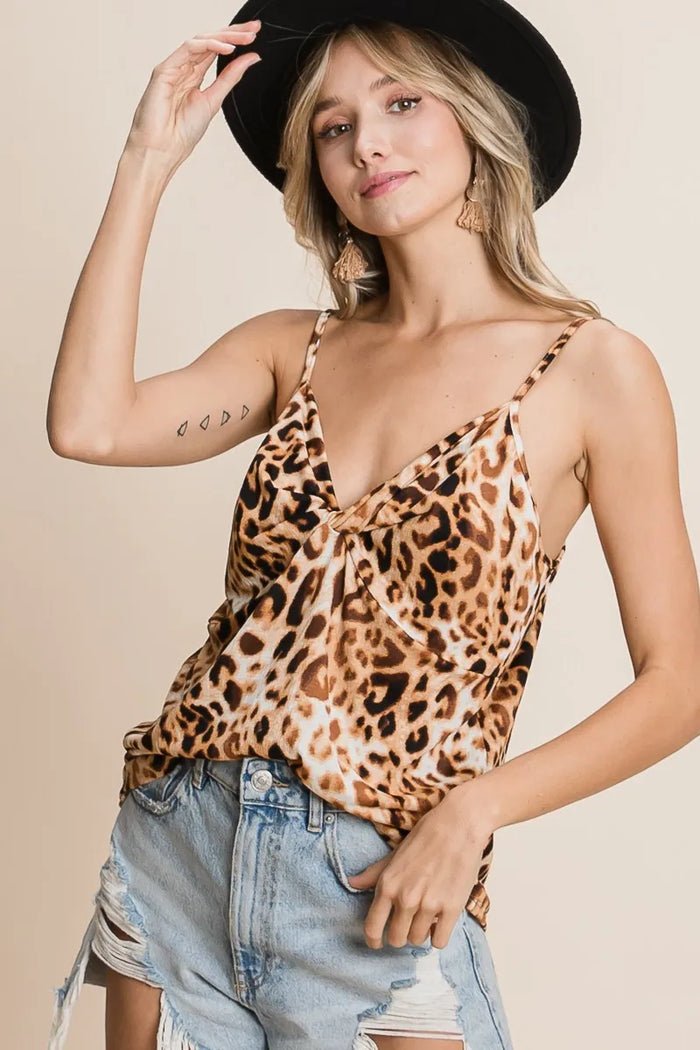 Freya Leopard Printed Gauze Knit Twist Front Detailed Cami