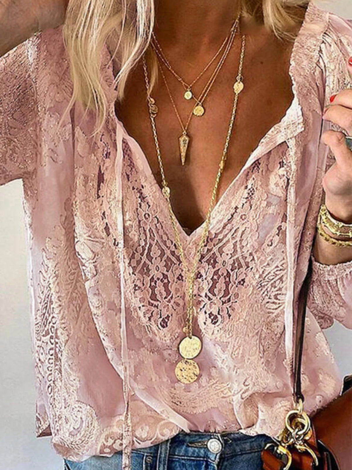 Morrigan Lace Tie-Neck Blouse — view 4