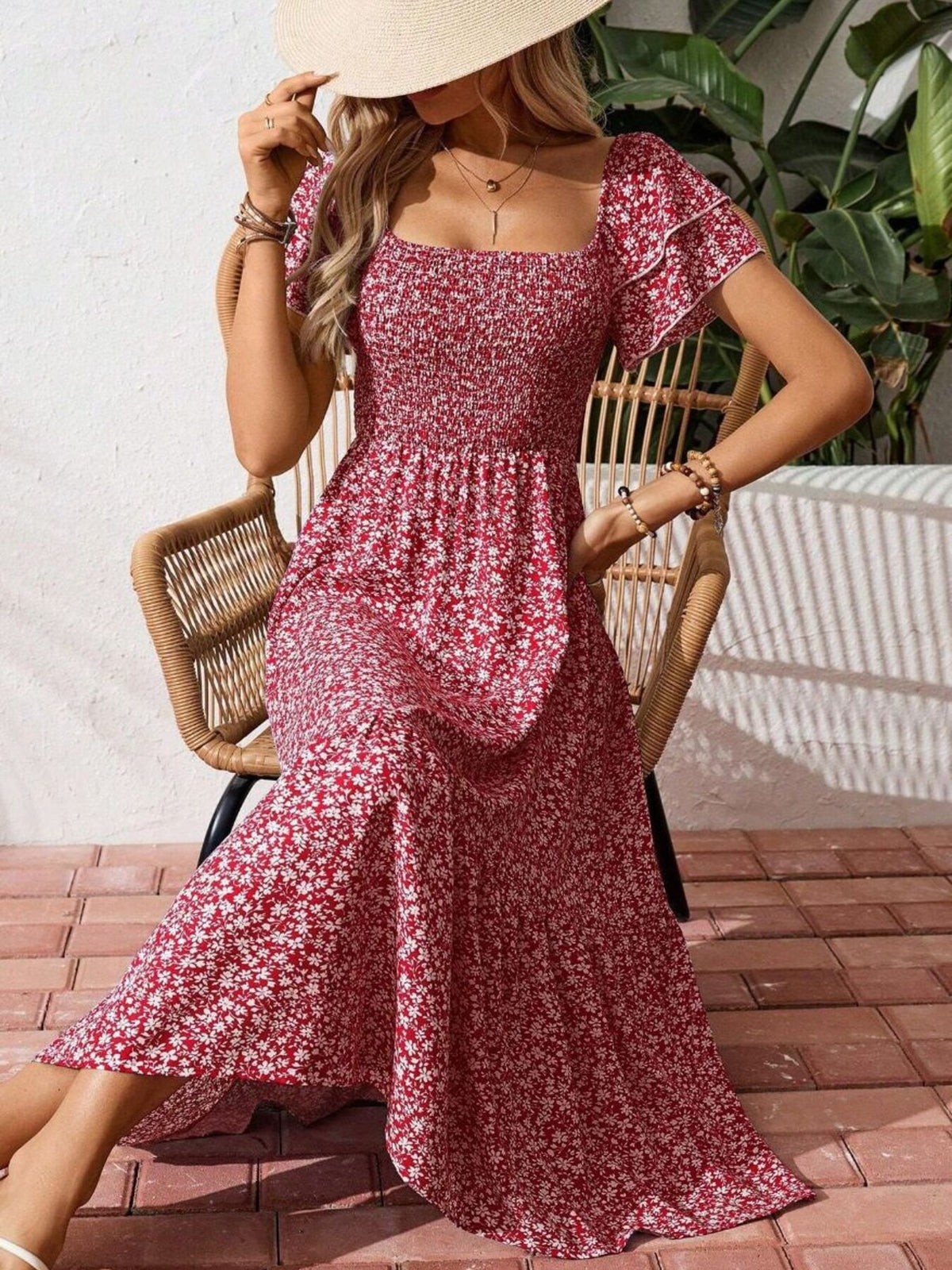 Persephone Floral Print Smocked Ruffle Sleeves Dress — view 22