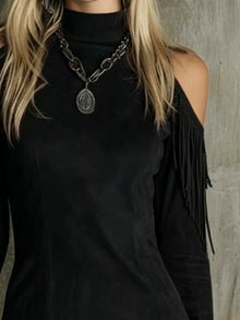 Rhiannon Fringed Cold Shoulder Mini Dress — thumbnail 6