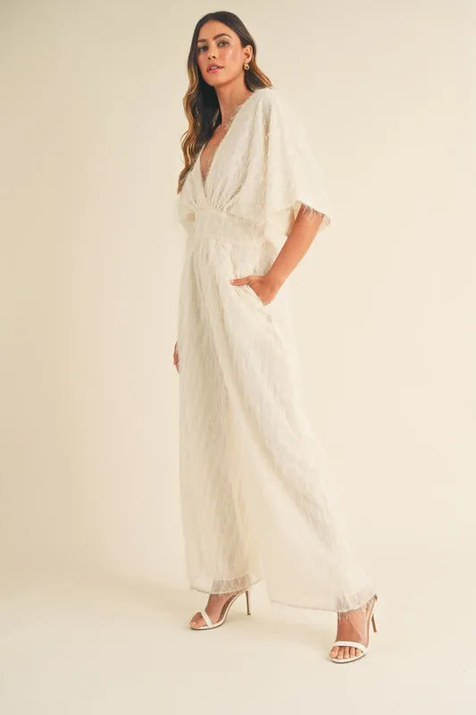 Hera Fluffy Deep V Neck Wide Leg Jumpsuit — view 5