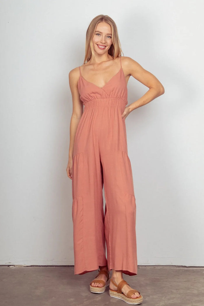 Hera Sleeveless Ruched Wide Leg Jumpsuit