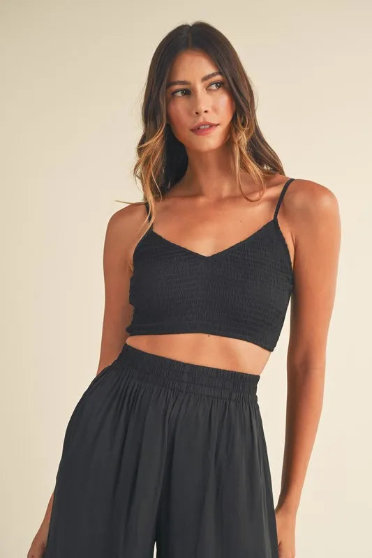 Rhiannon Smocked Bralette Crop Top and Wide Leg Pants Set — view 6