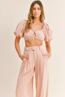 Aphrodite Cut Out Drawstring Crop Top and Belted Pants Set — thumbnail 4
