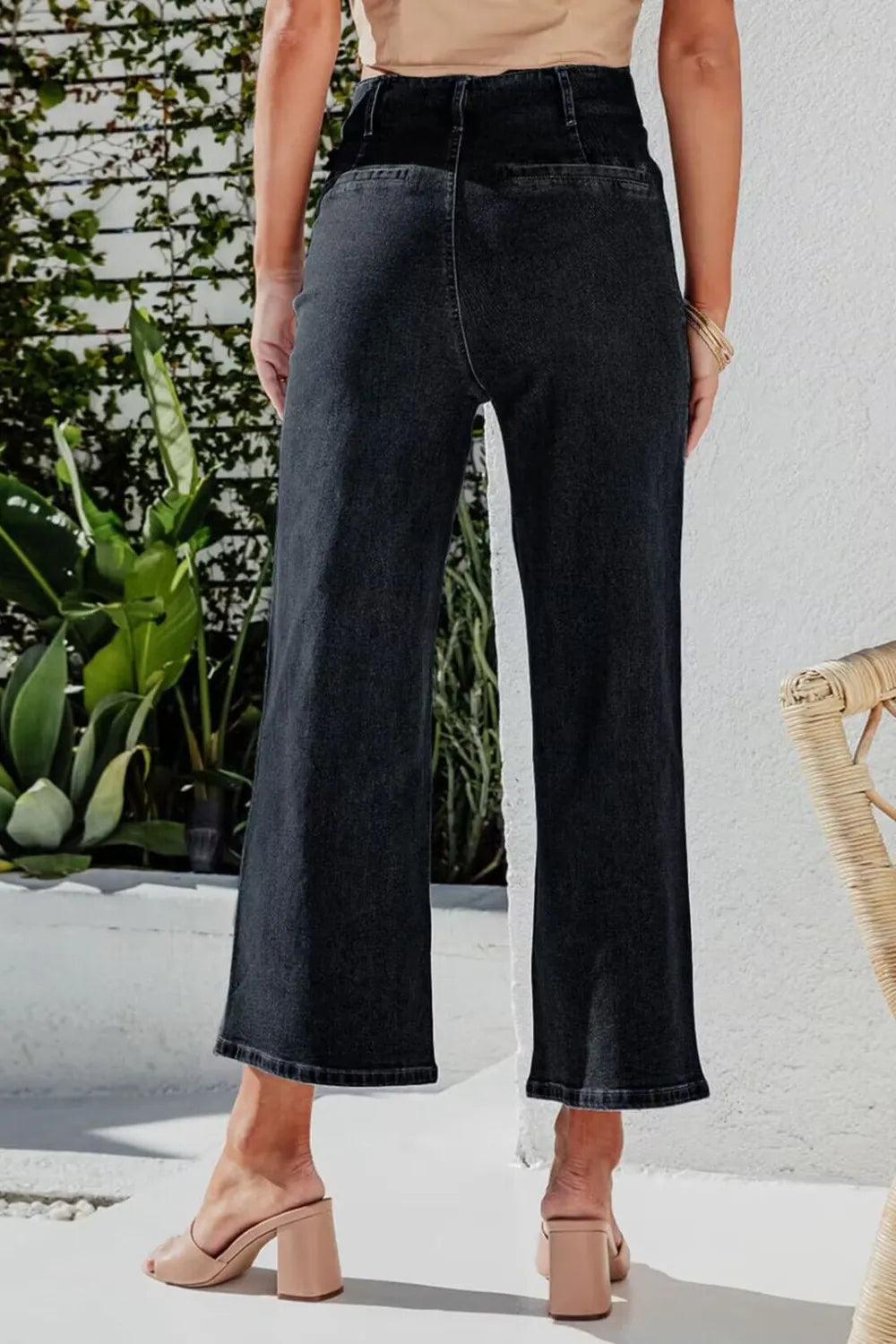 Lakshmi Button Fly Cropped Wide Leg Jeans — view 11