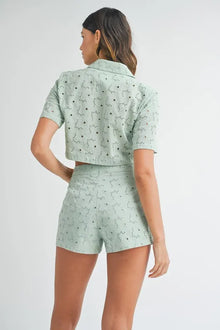Brigid Eyelet Short Sleeve Crop Top and Shorts Set — thumbnail 5