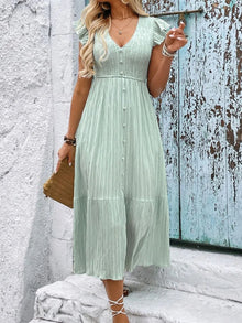 Gaia V-Neck Ruffled Cap Sleeve Dress — thumbnail 3