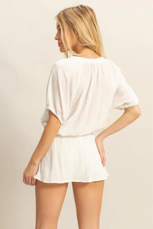 Maat Drawstring Hem Short Sleeve Top and Skort Set styled in the studio