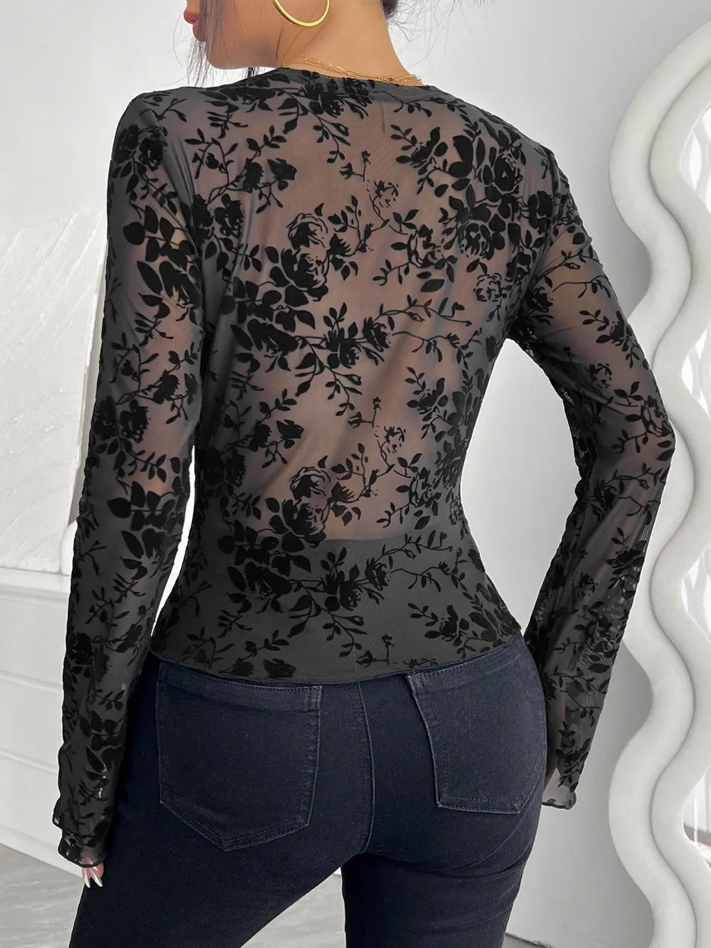 Morrigan Floral V-Neck Long Sleeve Lace Top — view 2