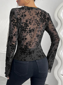 Morrigan Floral V-Neck Long Sleeve Lace Top — thumbnail 2