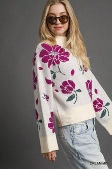 Vesta Umgee Floral Patterned Mock Neck Sweater — thumbnail 2
