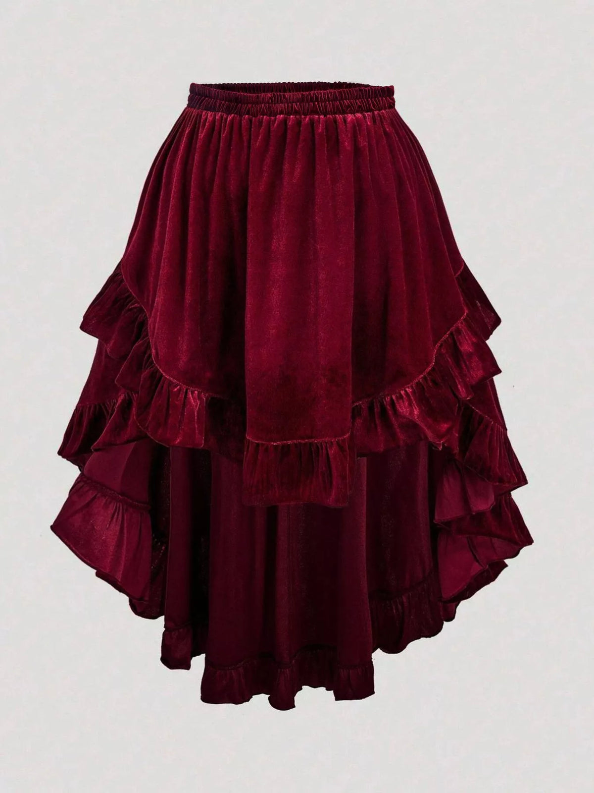Aurora Ruffled Velvet Elastic Waist Skirt — view 6