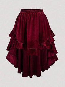 Aurora Ruffled Velvet Elastic Waist Skirt — thumbnail 6