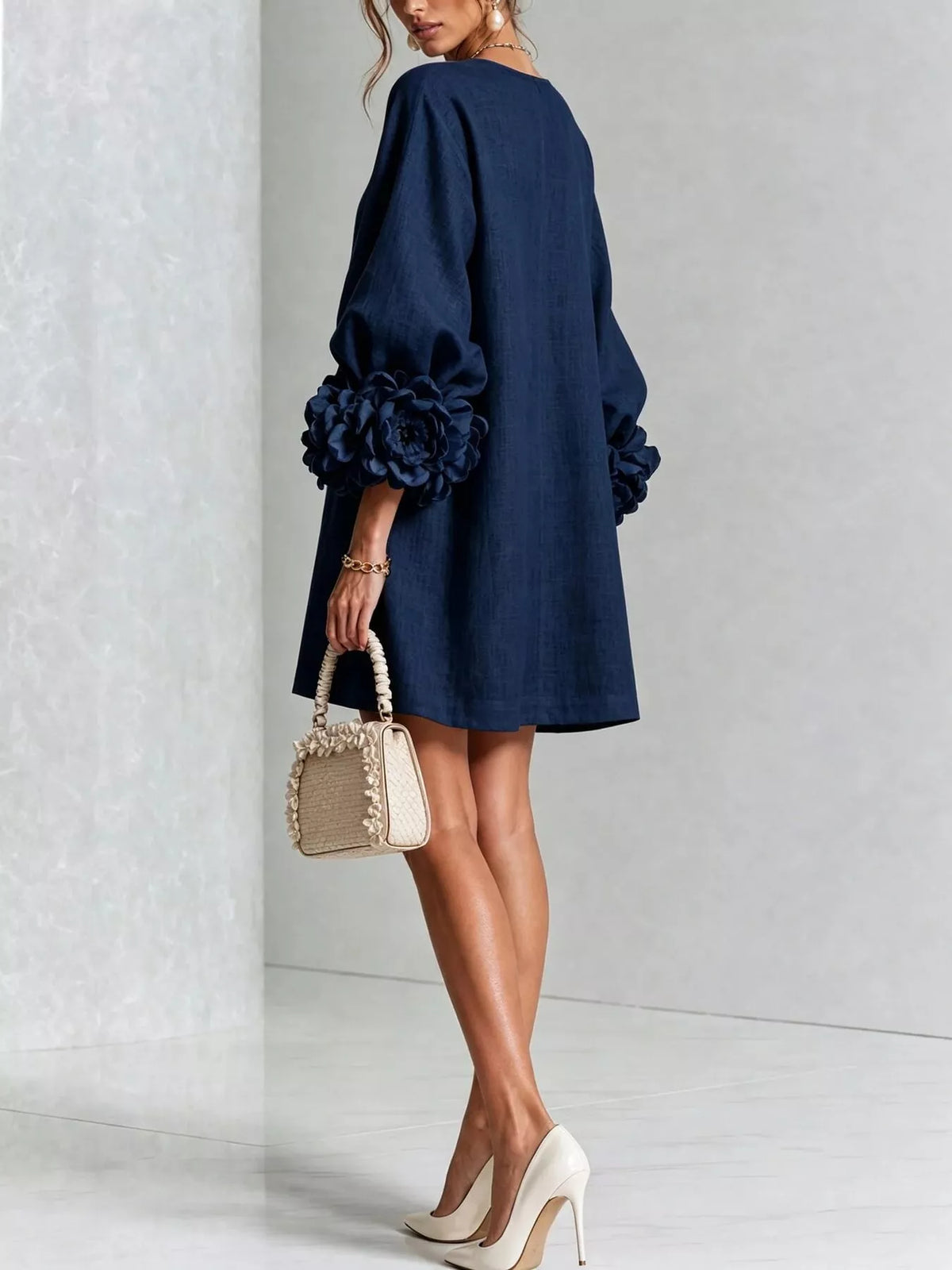 Olwen 3D Floral 3/4 Sleeve Mini Dress — view 23