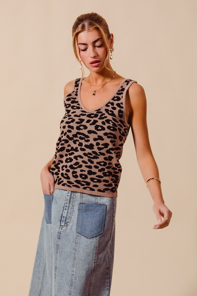 Demeter Leopard Knitted Lightweight V Neck Tank Top — view 6