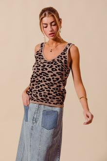 Demeter Leopard Knitted Lightweight V Neck Tank Top — thumbnail 6