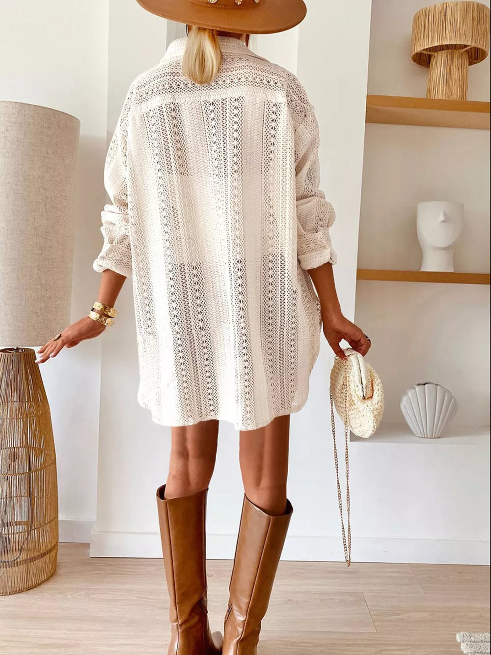 Aphrodite Lace Crochet Collared Neck Oversized Shirt — view 2