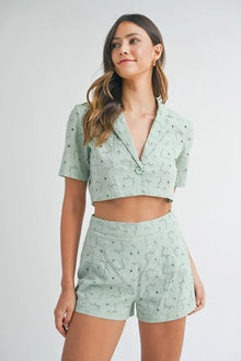 Brigid Eyelet Short Sleeve Crop Top and Shorts Set — thumbnail 1