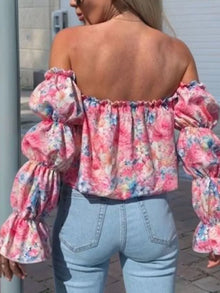 Hathor Printed Off-Shoulder Flounce Sleeve Blouse — thumbnail 2