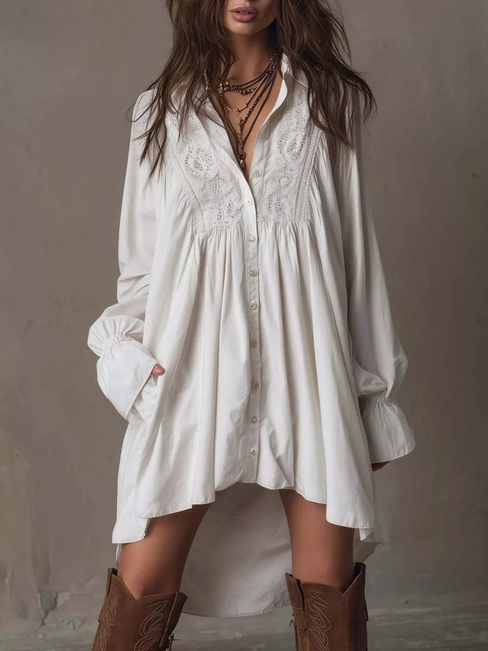 Selene Embroidered High-Low Shirt Dress