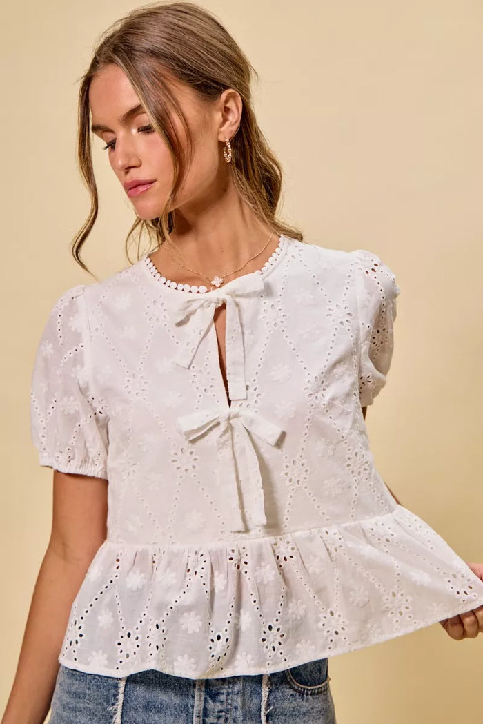 Brigid Eyelet Front Tie Blouse