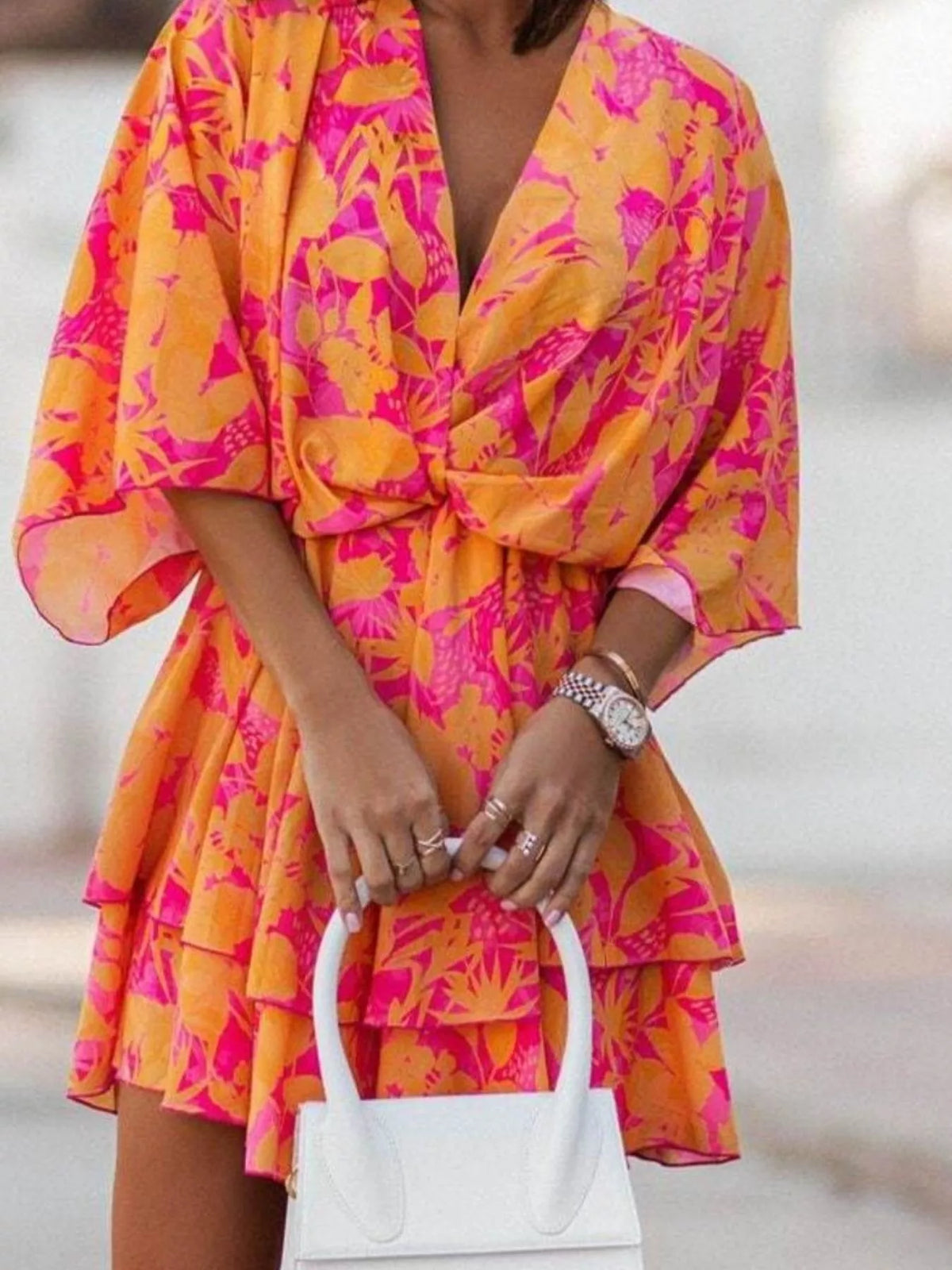 Pele Layered Printed Surplice Mini Dress — view 3
