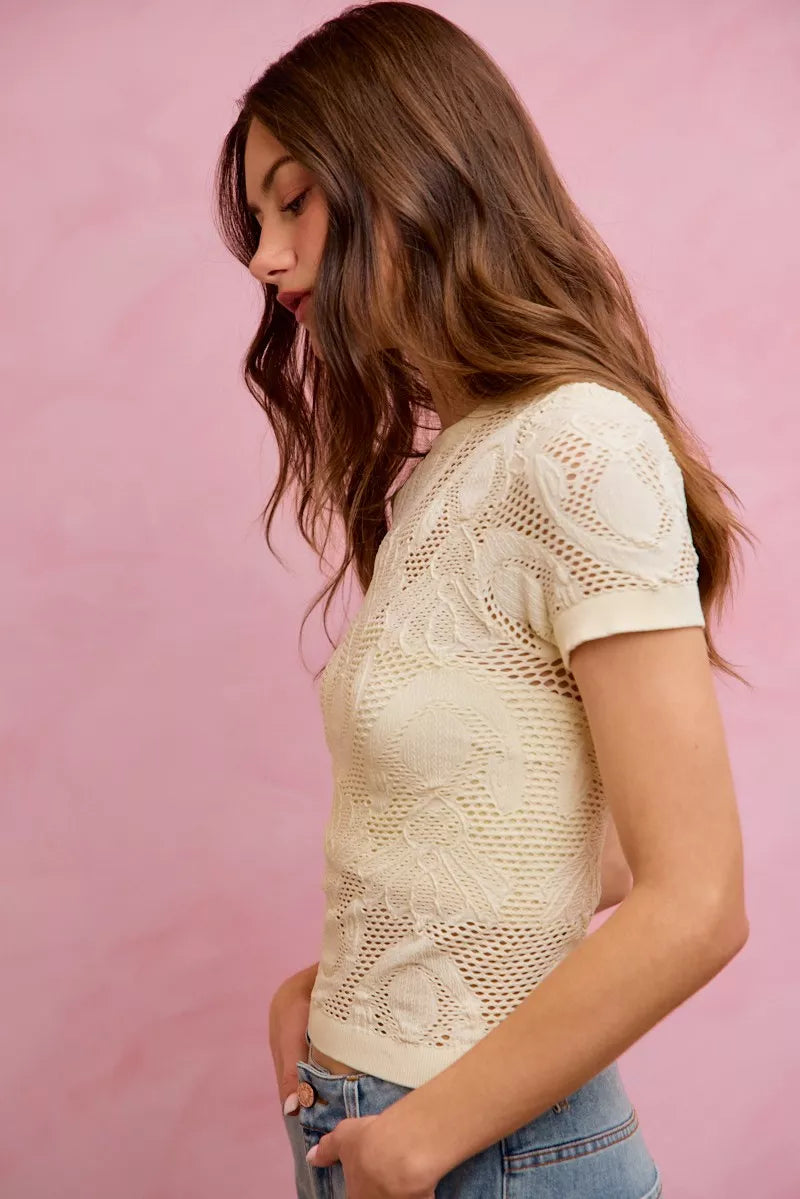 Nike Floral Perforated Seamless Active Short Sleeve Top — view 2
