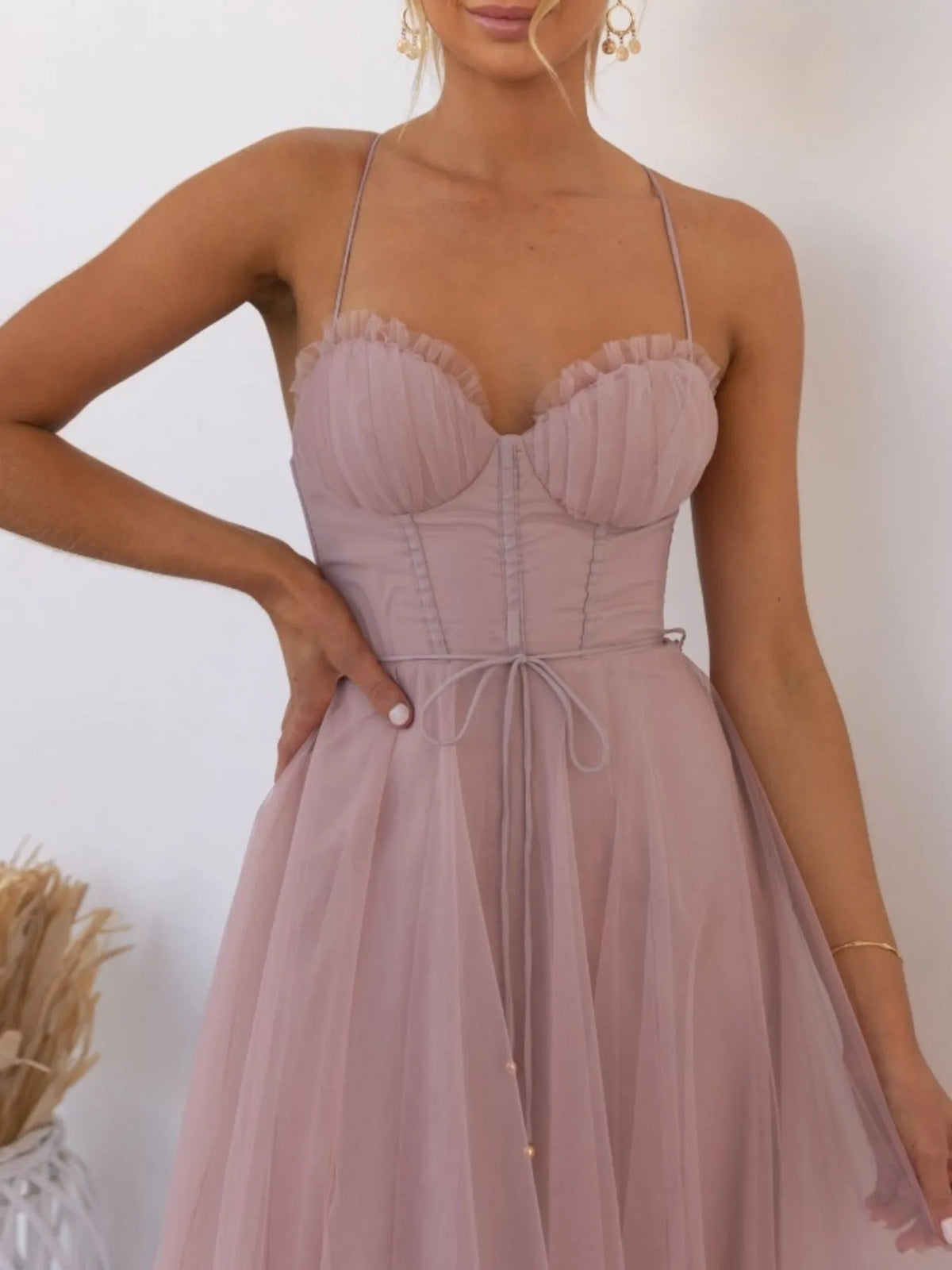 Hecate Sweetheart Neck Tulle Midi Dress — view 12