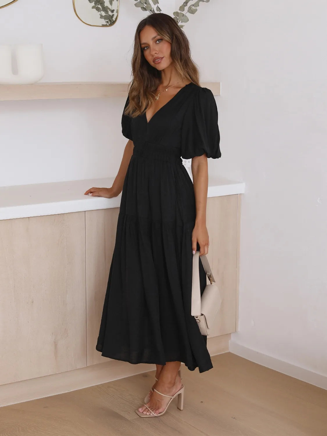 Persephone Tiered Surplice Half Sleeve Midi Dress — view 14