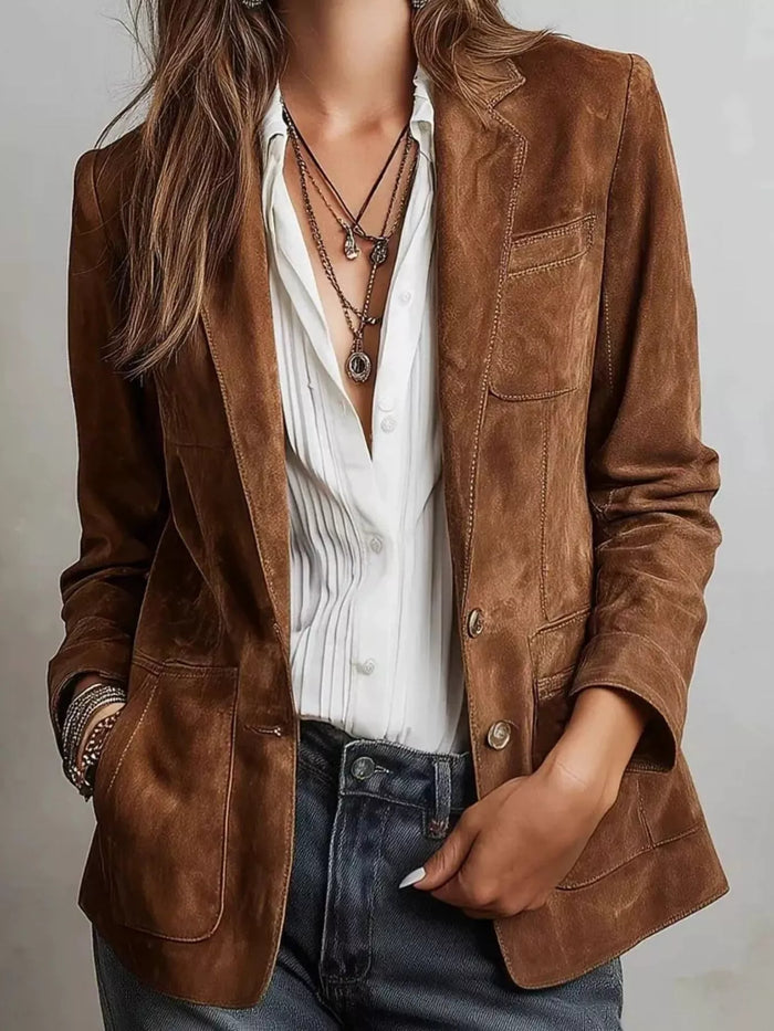 Athena Slim Fit Suede Long Sleeve Blazer