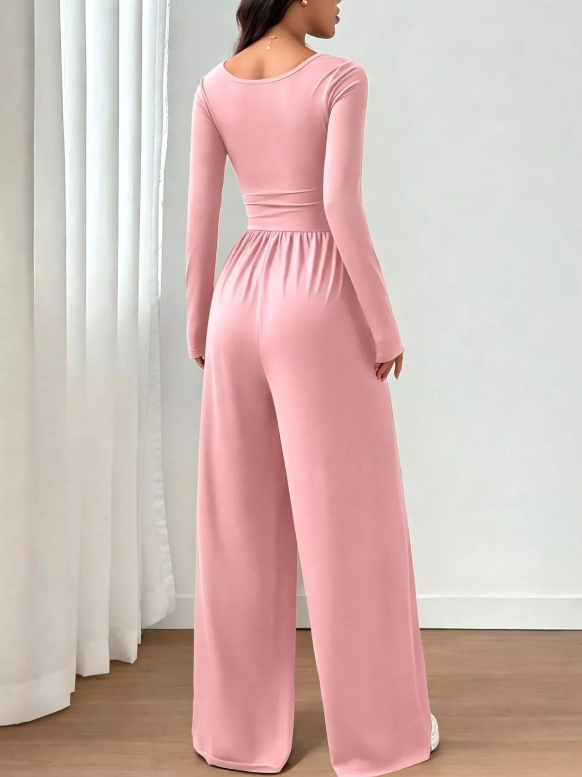 Bastet Ruched Square Neck Wide-Leg Jumpsuit — view 21