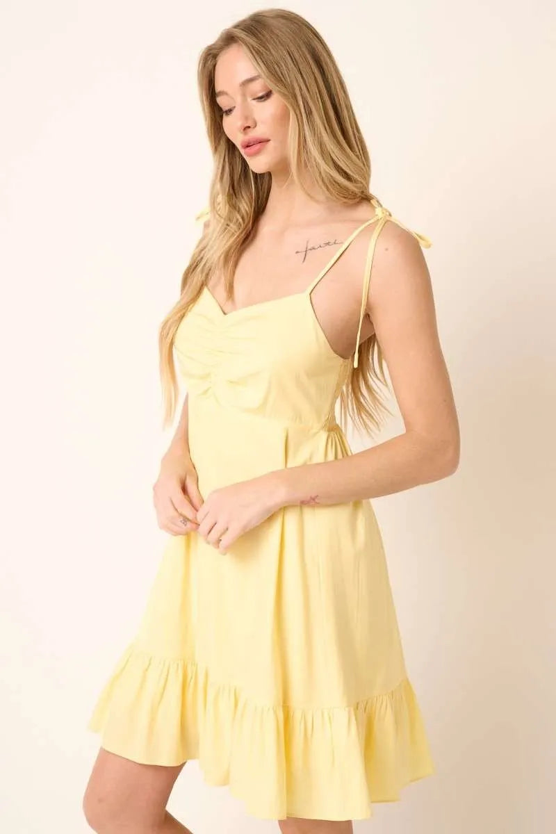 Eos Ruched Tie Mini Dress styled in the studio